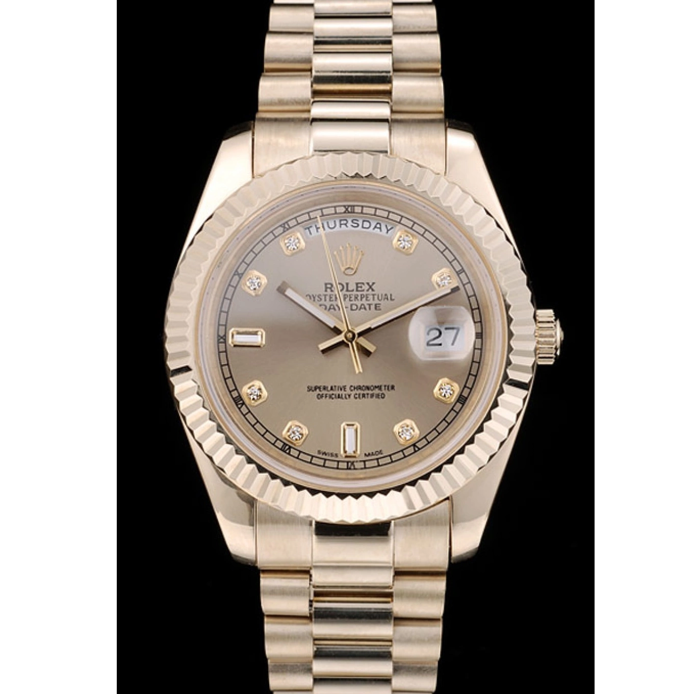 MiroTime 0713 Rolex Swiss DayDate Gold Stainless Steel Ribbed Bezel Gold Dial 41997